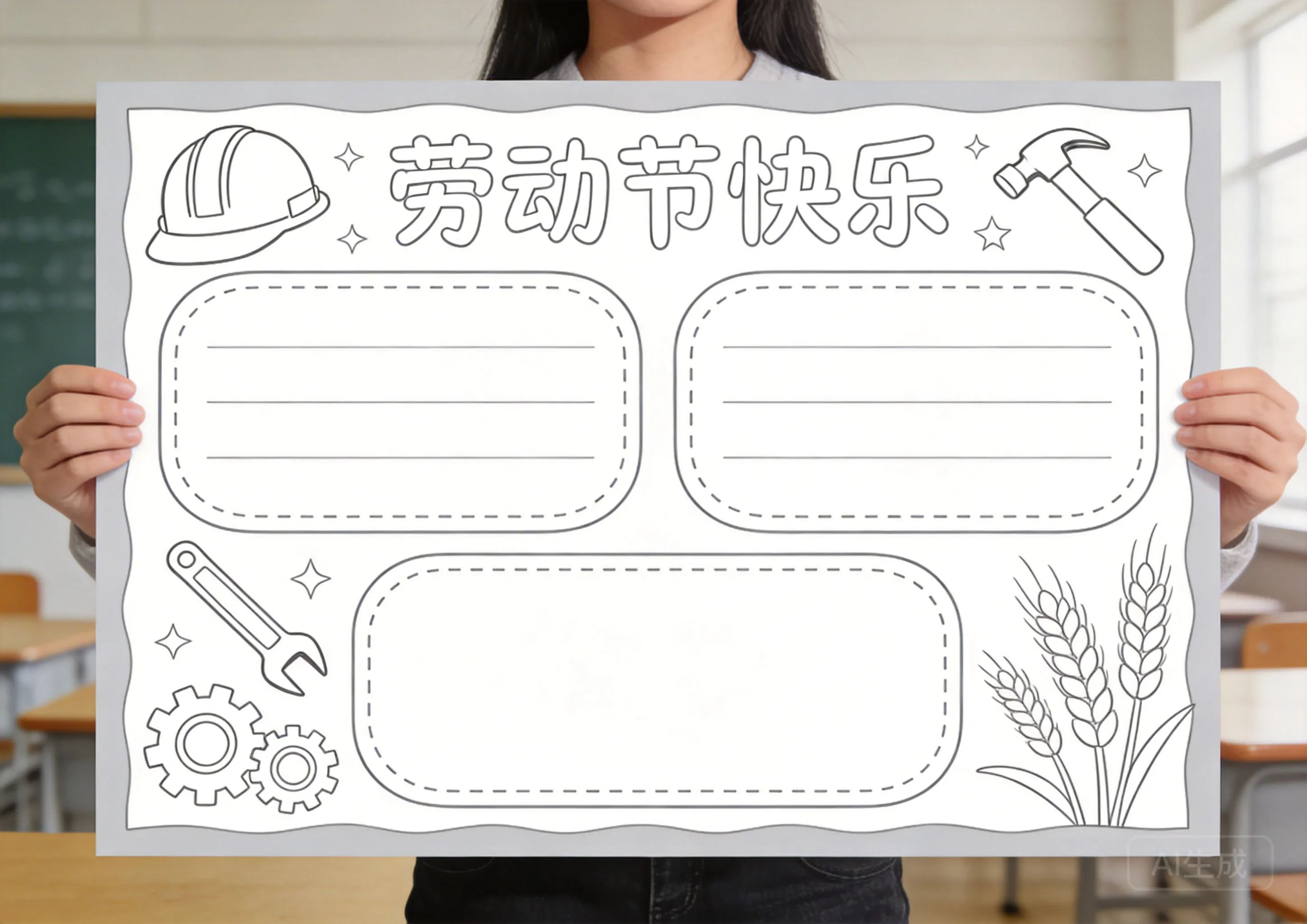 劳动节卡通可爱线稿