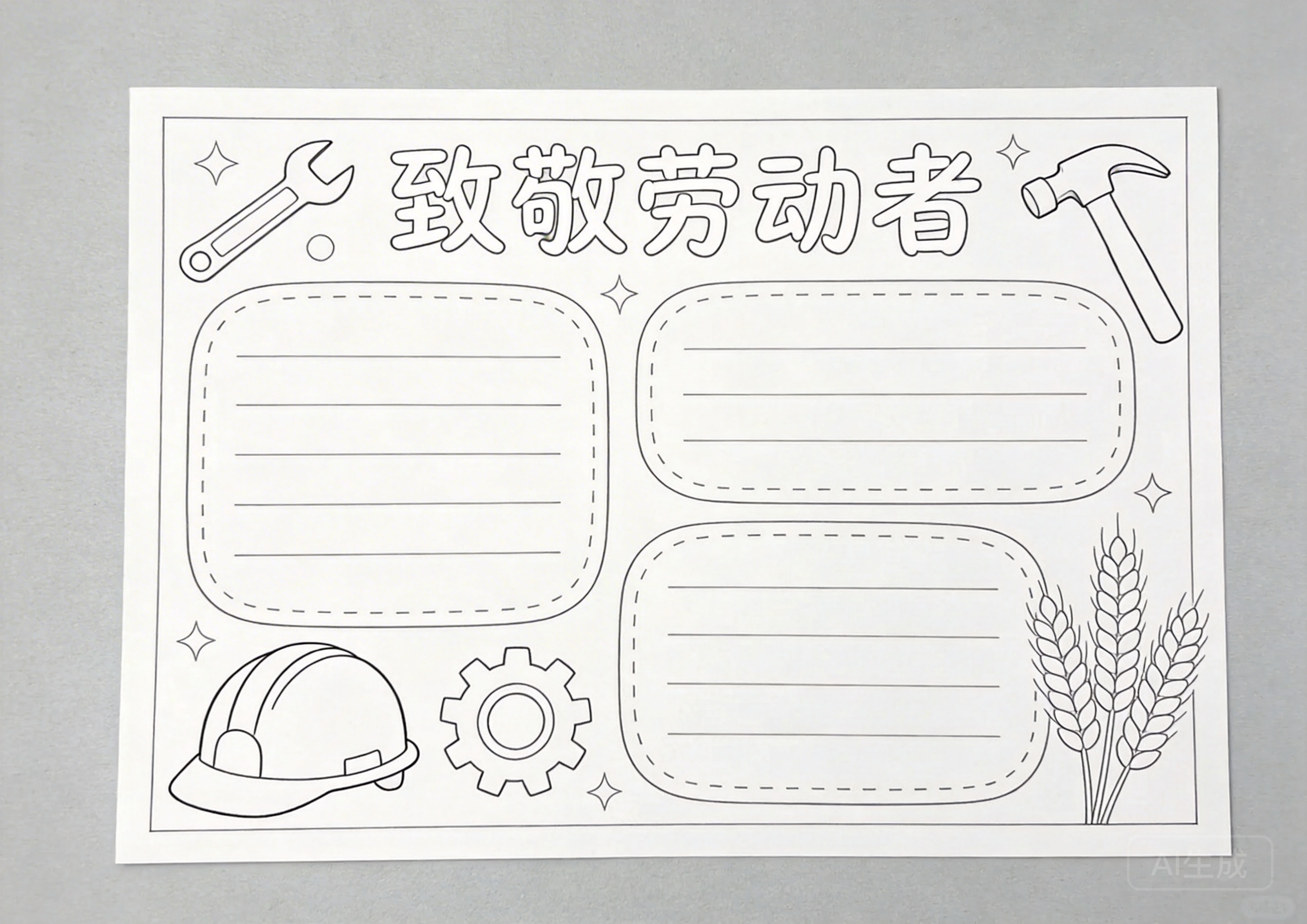 劳动节简约清新风线稿