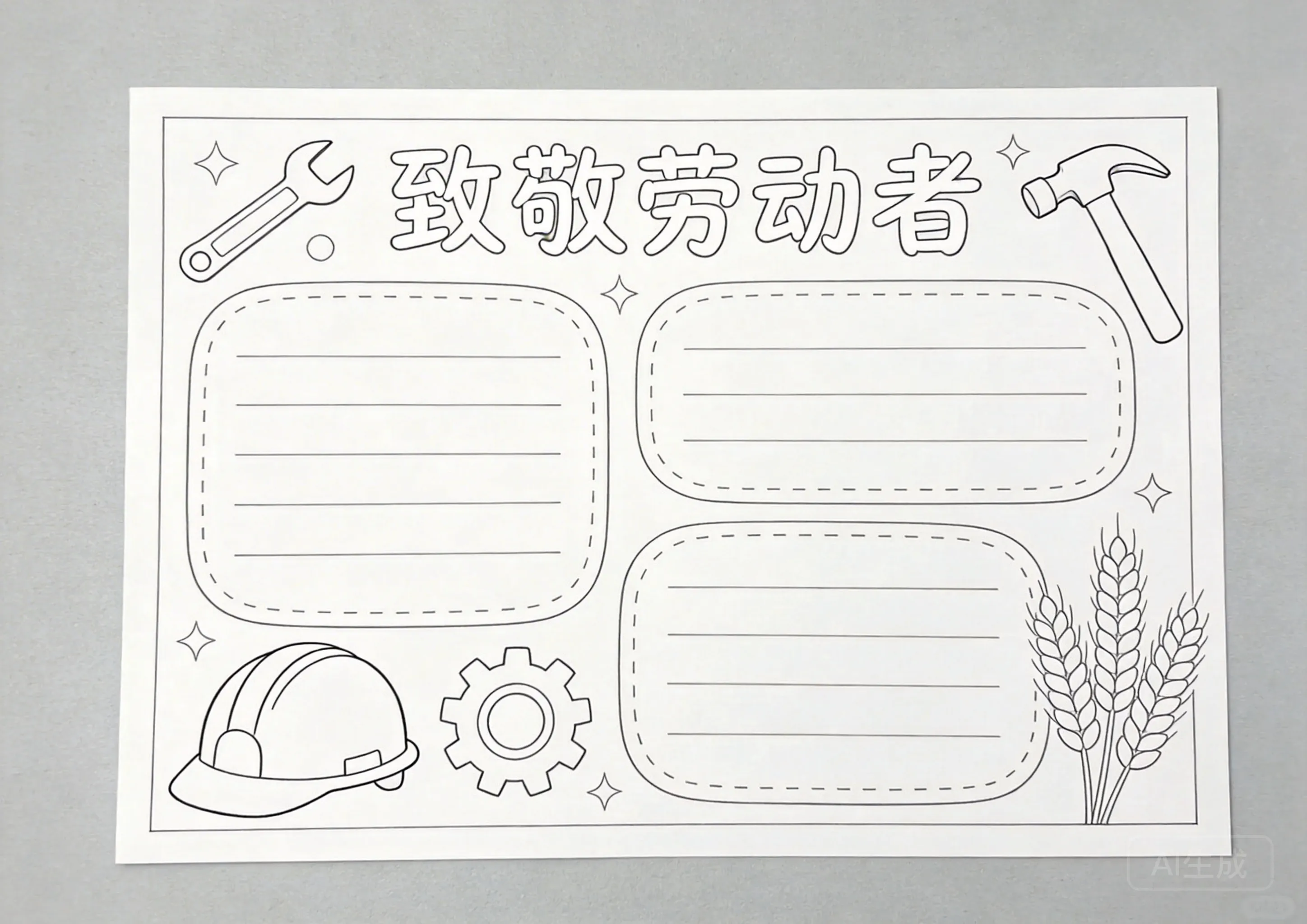 劳动节简约清新线稿