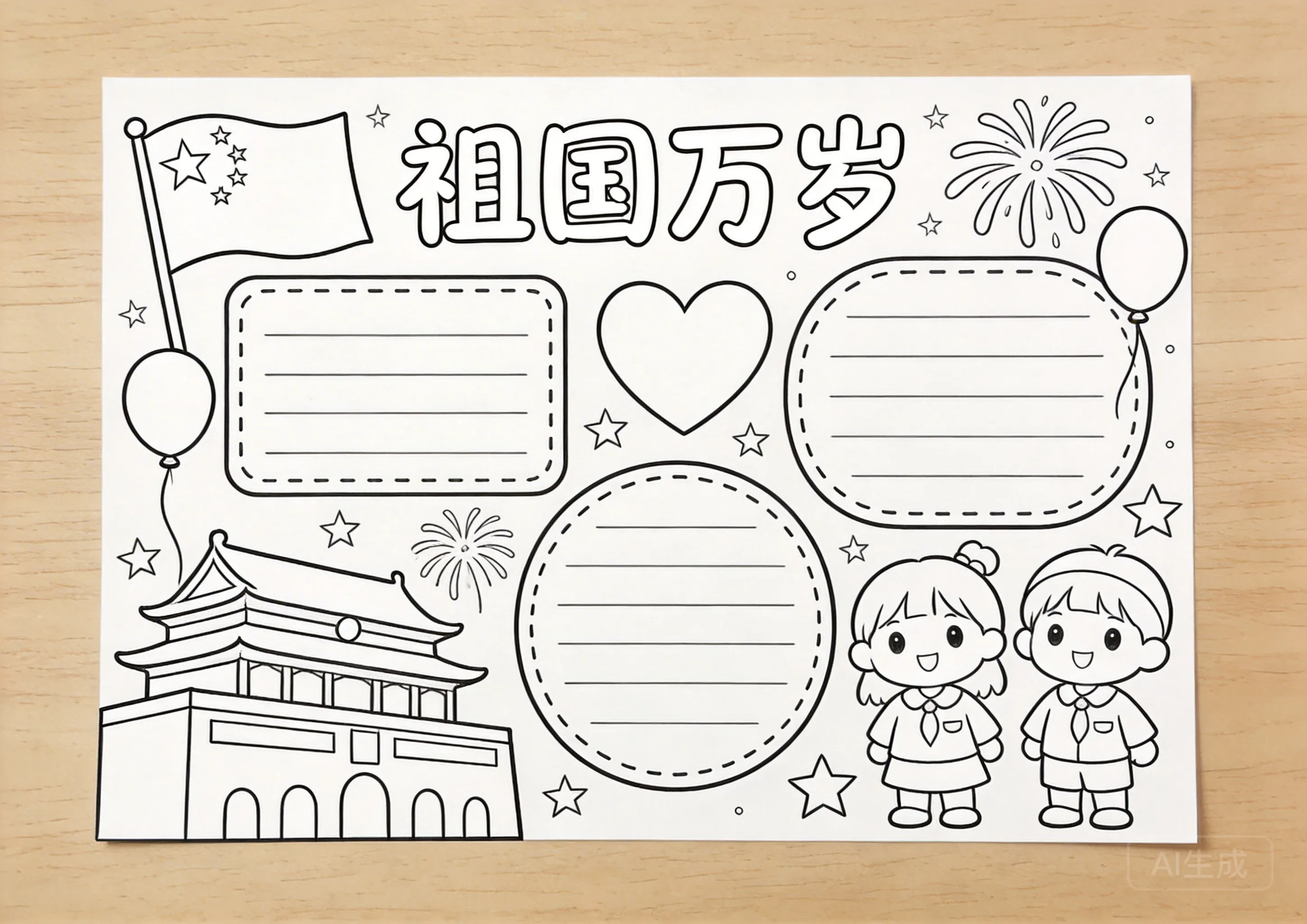国庆节卡通可爱线稿