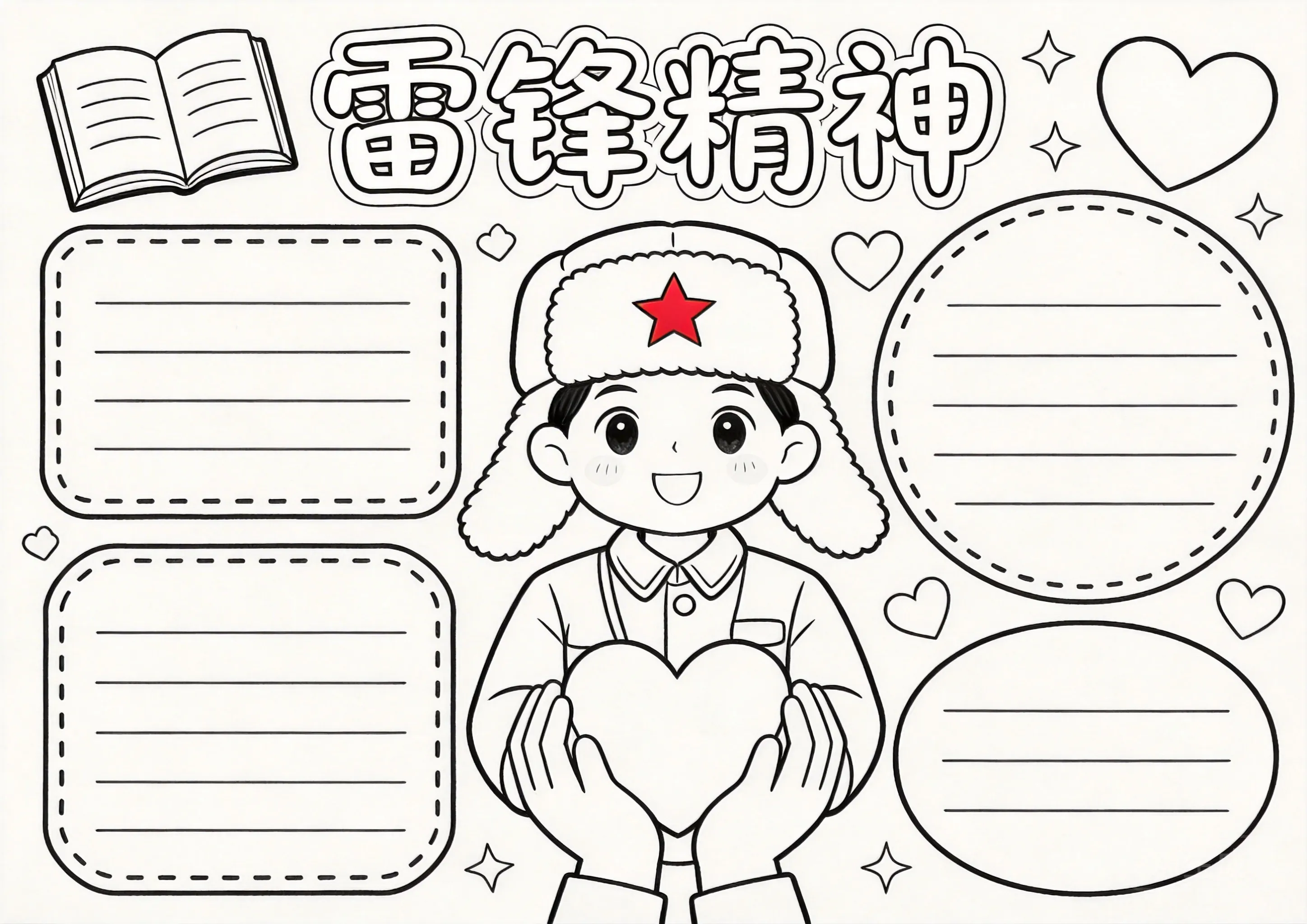 学雷锋日卡通可爱风线稿