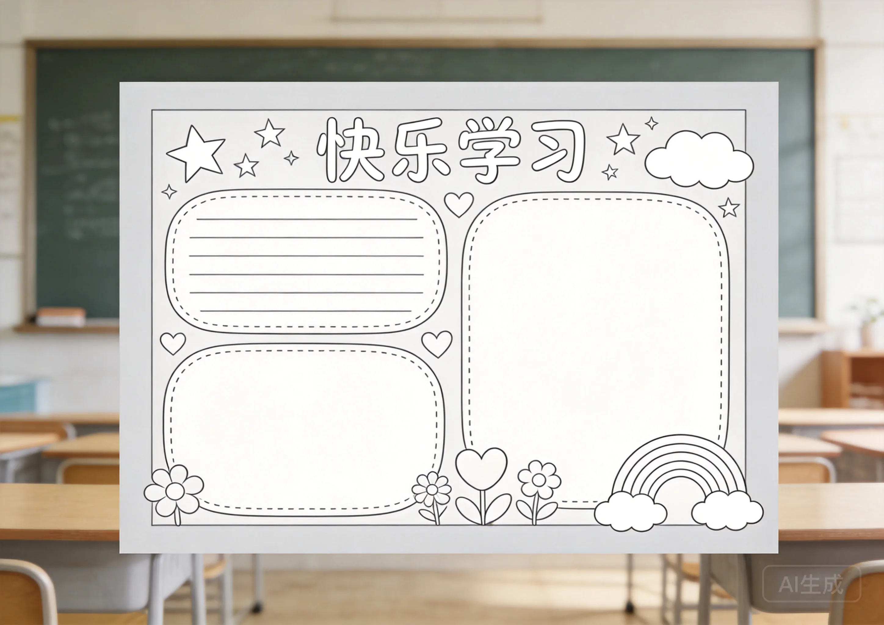 春暖花开卡通可爱风线稿