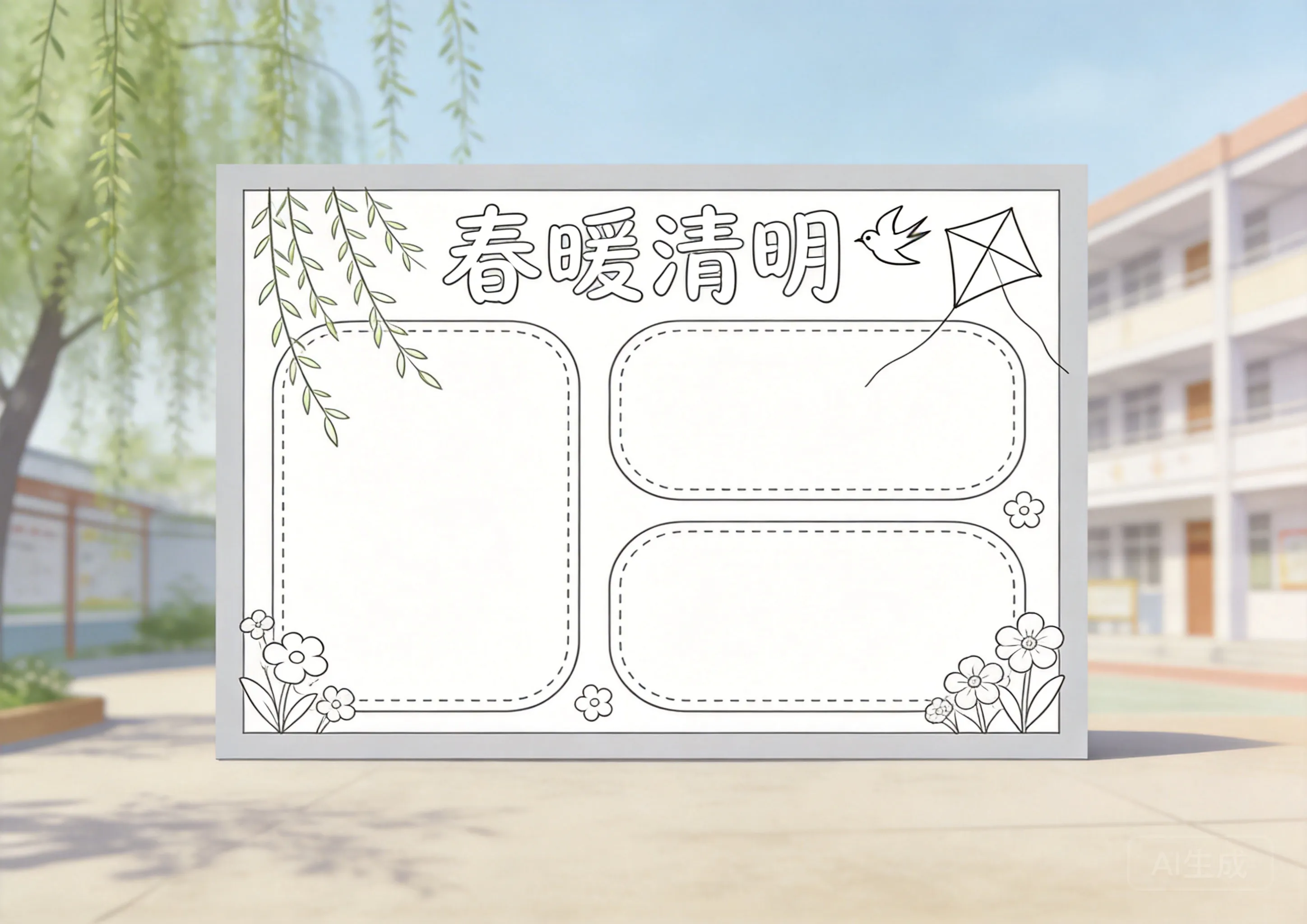 清明节节日庆祝线稿