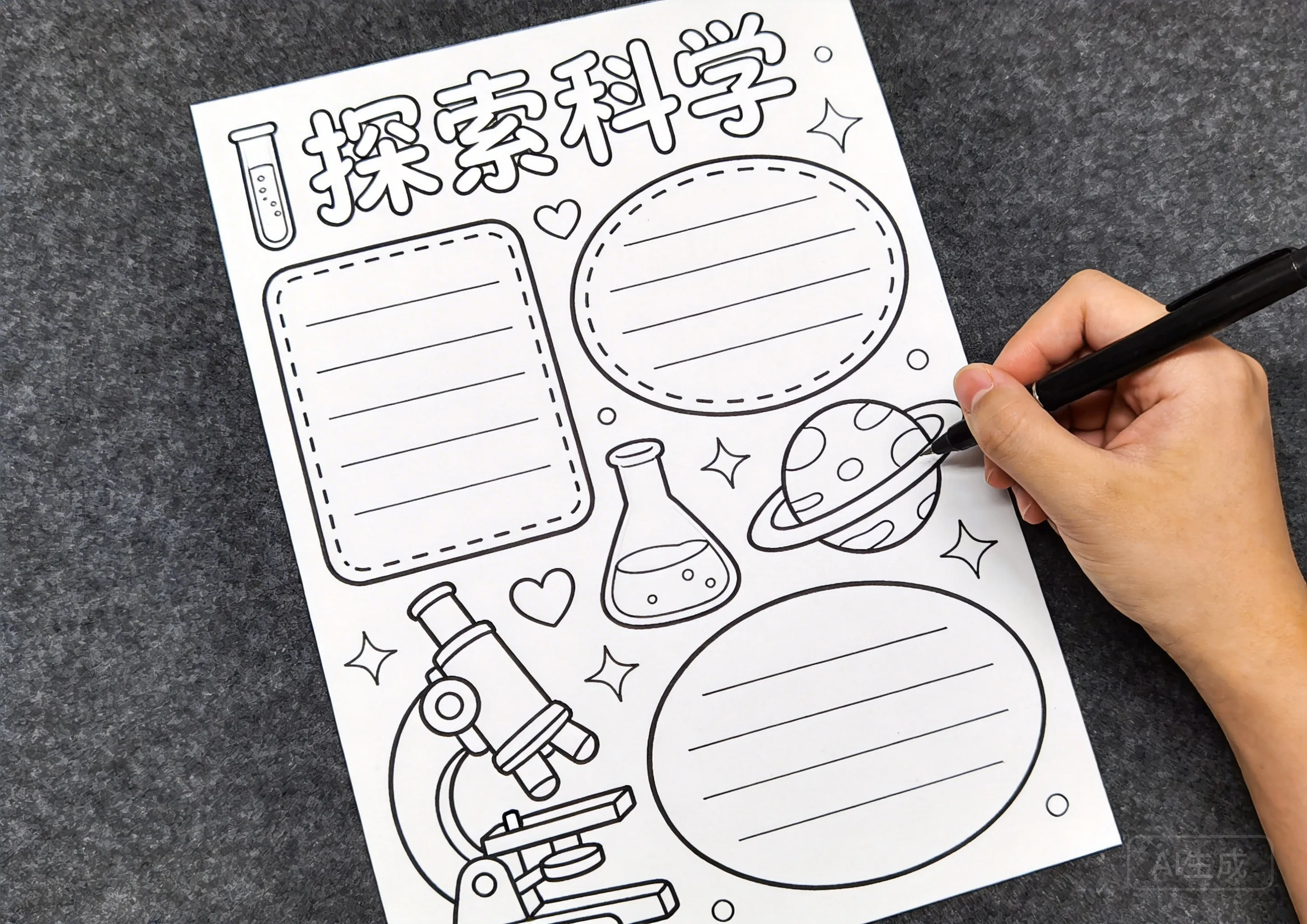 科学卡通可爱线稿